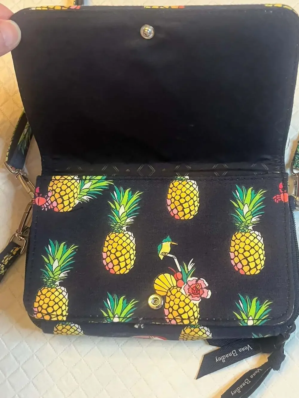 Vera Bradley Toucan Party RFID All in One Crossbody Bag pineapple pins colada